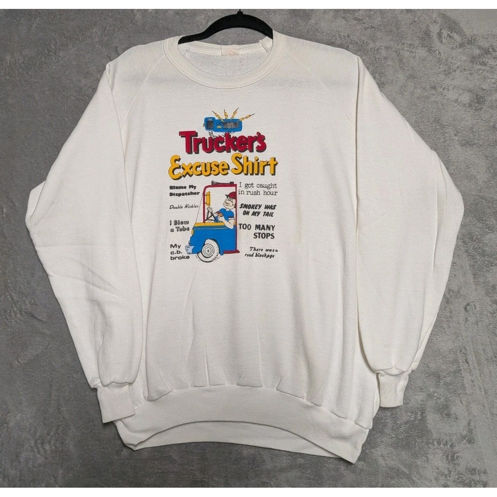 Vintage 80s Novelty Funny Haha Truckers Excuse Shirt Crewneck Sweater Size XL